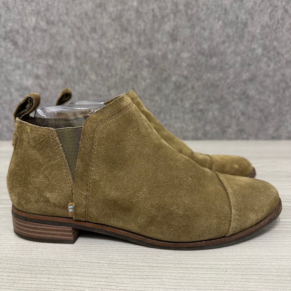 TOMS Reese Suede Ankle Booties Olive Green Women US Size‎ 7 Side Zip Boot